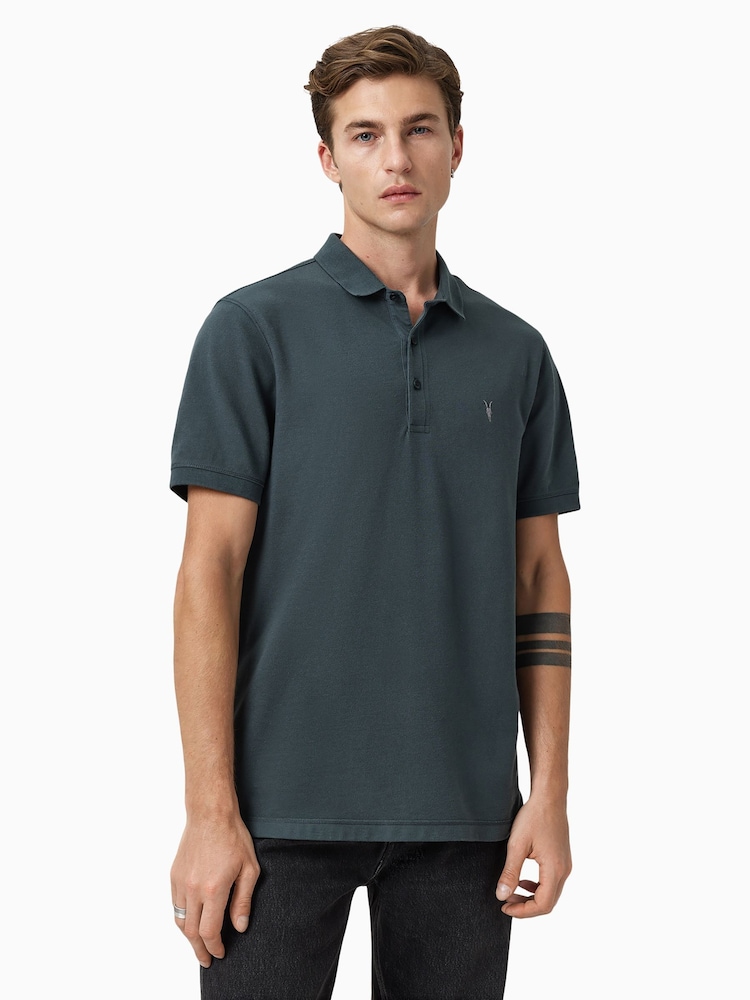 AllSaints Light Blue Reform Shortsleeve Polo Shirt - Image 1 of 5