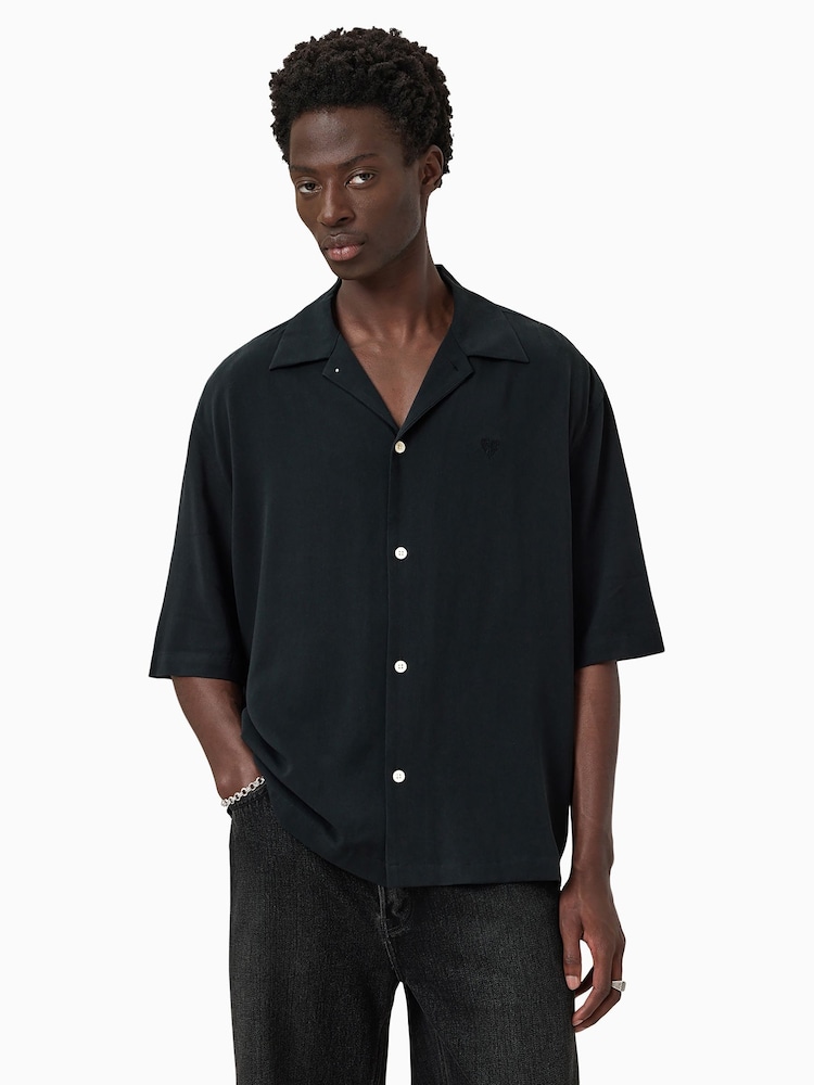 AllSaints Black Rialto Short Sleeve Shirt - Image 1 of 6 AllSaints Black Rialto Short Sleeve Shirt - Image 1 of 6