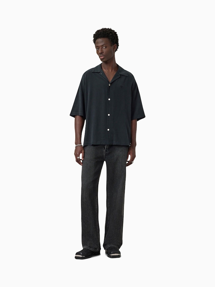 AllSaints Black Rialto Short Sleeve Shirt - Image 2 of 6 AllSaints Black Rialto Short Sleeve Shirt - Image 2 of 6