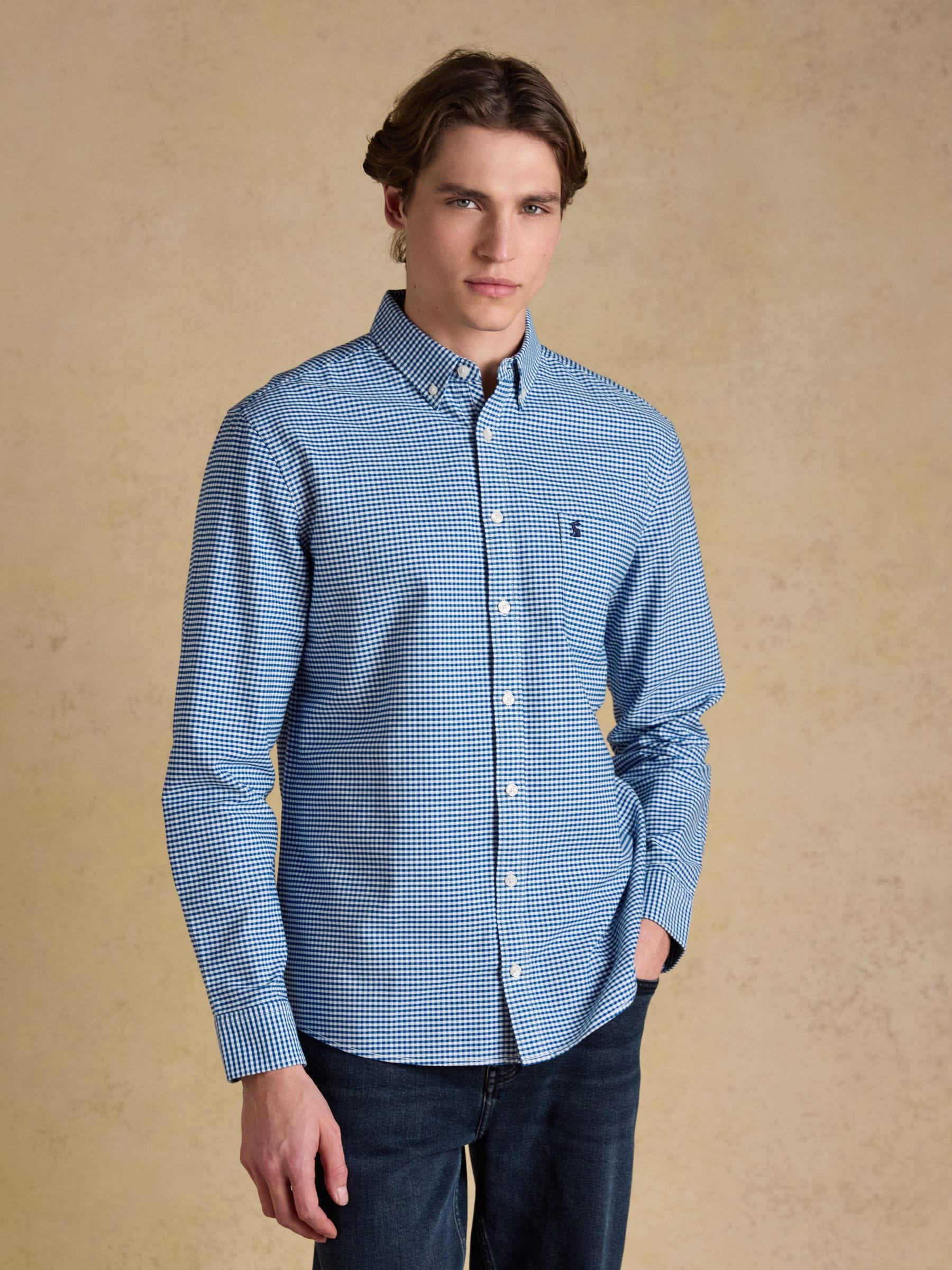 Joules Blue Checked Classic Fit Cotton Oxford Shirt