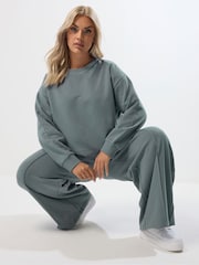 Yours Curve Blue Crew Neck Sweatshirt Joggers Set - Image 1 of 5