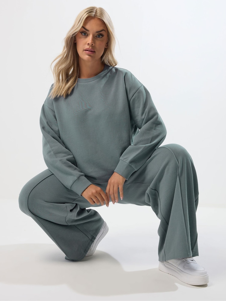 Yours Curve Blue Crew Neck Sweatshirt Joggers Set - Image 1 of 5