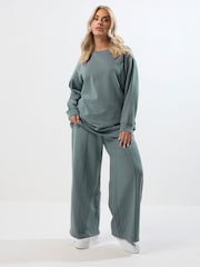 Yours Curve Blue Crew Neck Sweatshirt Joggers Set - Image 2 of 5