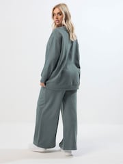 Yours Curve Blue Crew Neck Sweatshirt Joggers Set - Image 3 of 5