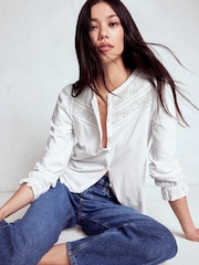 Boden White Pippa Broderie Jersey Shirt - Image 1 of 5