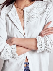 Boden White Pippa Broderie Jersey Shirt - Image 2 of 5