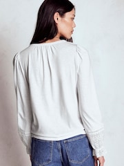 Boden White Pippa Broderie Jersey Shirt - Image 3 of 5