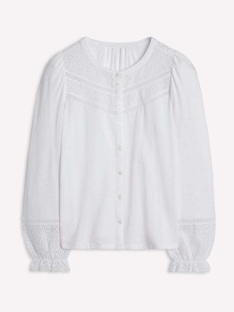 Boden White Pippa Broderie Jersey Shirt - Image 5 of 5