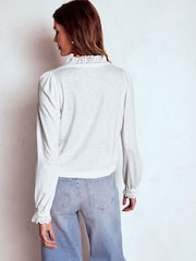 Boden White Aria Broderie Notch Neck Top - Image 3 of 5