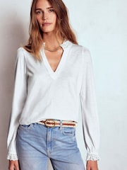 Boden White Aria Broderie Notch Neck Top - Image 4 of 5