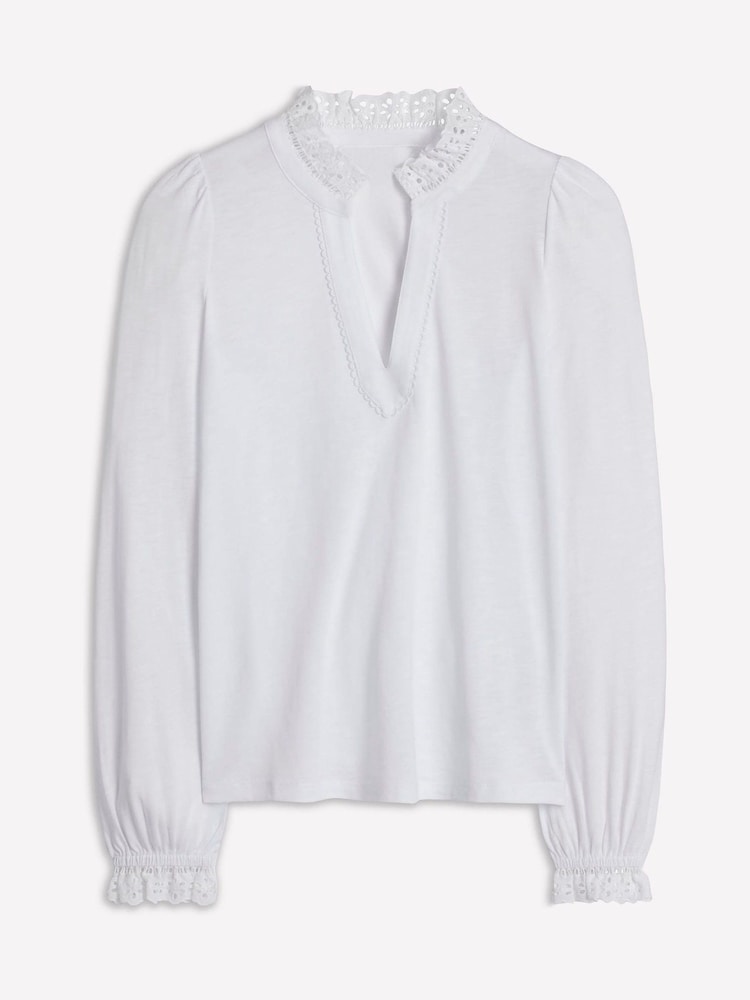Boden White Aria Broderie Notch Neck Top - Image 5 of 5