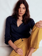 Boden Blue Aria Broderie Notch Neck Blouse - Image 1 of 5