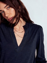 Boden Blue Aria Broderie Notch Neck Blouse - Image 2 of 5