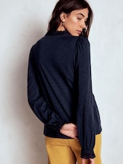 Boden Blue Aria Broderie Notch Neck Blouse - Image 3 of 5