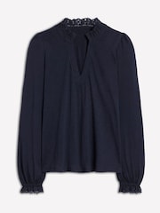 Boden Blue Aria Broderie Notch Neck Blouse - Image 5 of 5