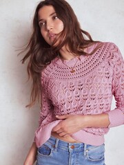 Boden Pink Crochet Mix Stitch Jumper - Image 1 of 6