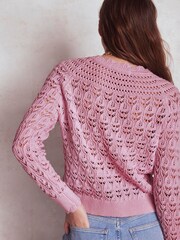 Boden Pink Crochet Mix Stitch Jumper - Image 3 of 6