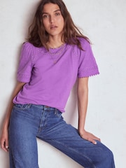 Boden Purple Mila Lace Trim Top - Image 1 of 4