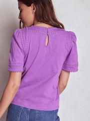 Boden Purple Mila Lace Trim Top - Image 3 of 4