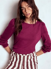 Boden Purple Supersoft Smocked Cuff Top - Image 1 of 5