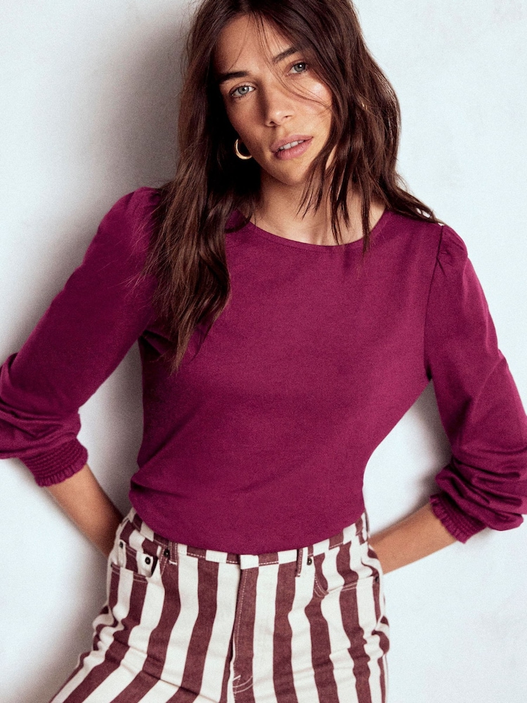Boden Purple Supersoft Smocked Cuff Top - Image 1 of 5