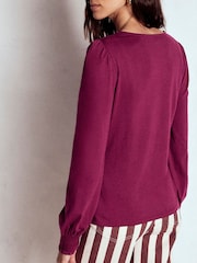 Boden Purple Supersoft Smocked Cuff Top - Image 2 of 5