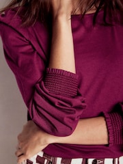 Boden Purple Supersoft Smocked Cuff Top - Image 4 of 5