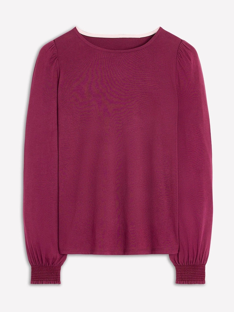 Boden Purple Supersoft Smocked Cuff Top - Image 5 of 5