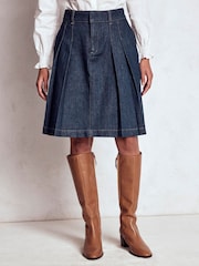 Boden Blue Pleated Denim Skirt - Image 1 of 5