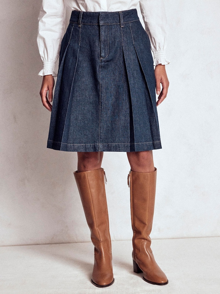 Boden Blue Pleated Denim Skirt - Image 1 of 5