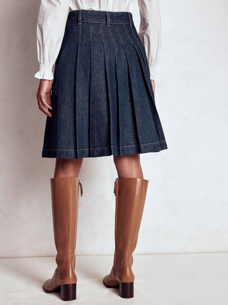 Boden Blue Pleated Denim Skirt - Image 2 of 5