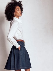 Boden Blue Pleated Denim Skirt - Image 3 of 5