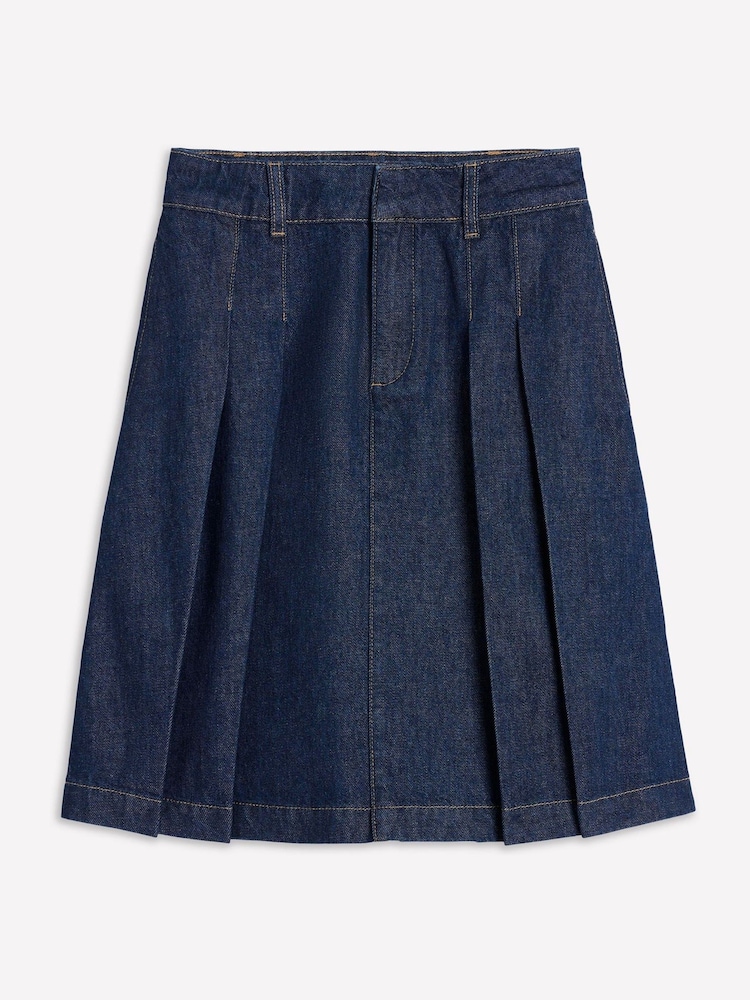 Boden Blue Pleated Denim Skirt - Image 5 of 5