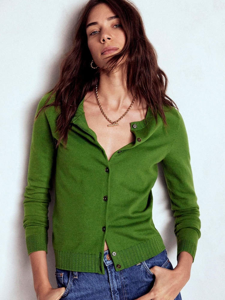 Boden Green Emilia Cotton Crew Cardigan - Image 1 of 6