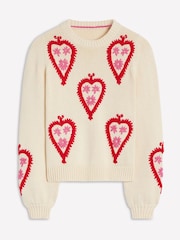 Boden Cream Graphic Print Embroidered Jumper - Image 1 of 6