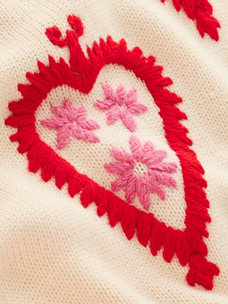 Boden Cream Graphic Print Embroidered Jumper - Image 2 of 6