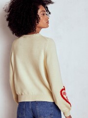 Boden Cream Graphic Print Embroidered Jumper - Image 3 of 6