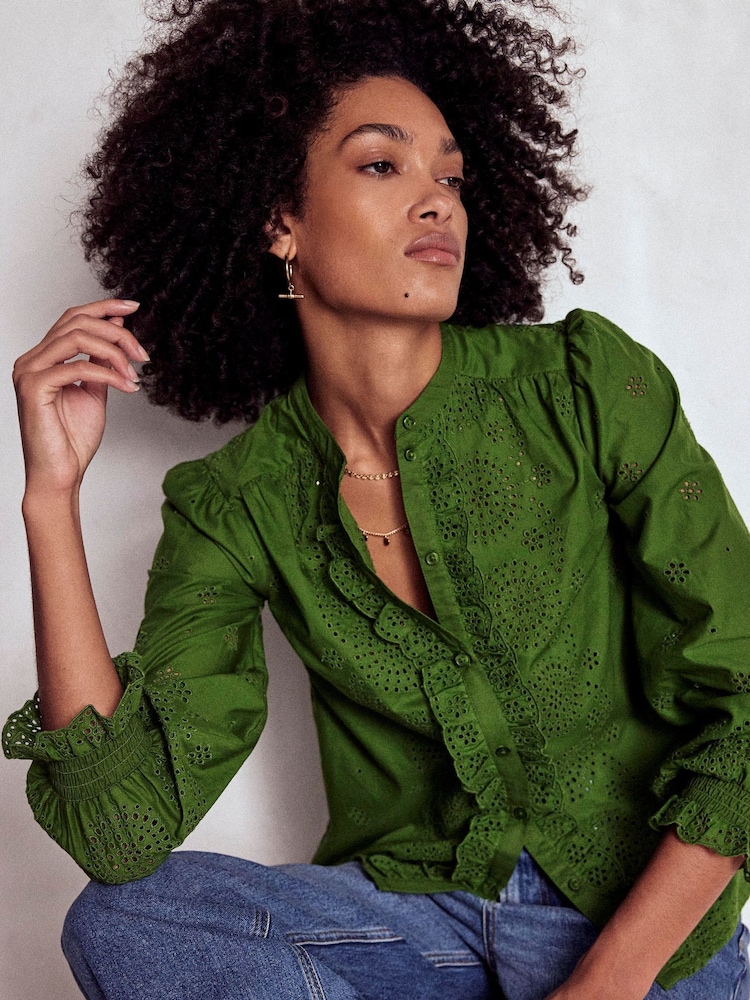 Boden Green Alice Broderie Top - Image 1 of 4