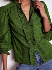 Boden Green Alice Broderie Top - Image 2 of 4