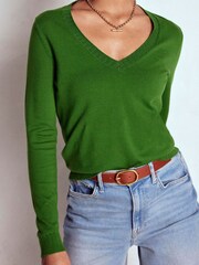 Boden Green Emilia Cotton V-Neck Jumper - Image 3 of 7