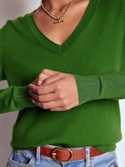 Boden Green Emilia Cotton V-Neck Jumper - Image 4 of 7