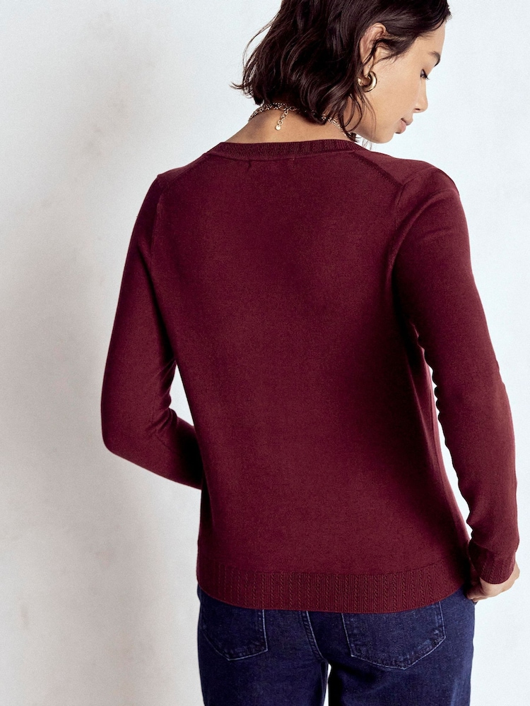 Boden Purple Emilia Cotton V-Neck Jumper - Image 2 of 6 Boden Purple Emilia Cotton V-Neck Jumper - Image 2 of 6