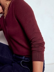 Boden Purple Emilia Cotton V-Neck Jumper - Image 3 of 6