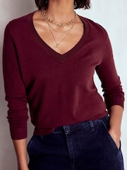 Boden Purple Emilia Cotton V-Neck Jumper - Image 4 of 6