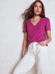 Boden Purple Short Sleeve V-Neck T-Shirt - Image 3 of 5
