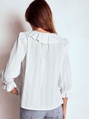 Boden White Ruffle V-Neck Blouse - Image 3 of 6