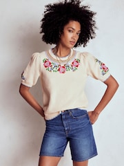 Boden Cream Puff Sleeve Embroidery T-Shirt - Image 1 of 7