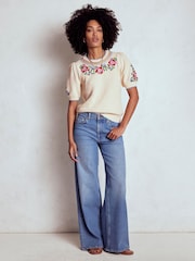 Boden Cream Puff Sleeve Embroidery T-Shirt - Image 2 of 7