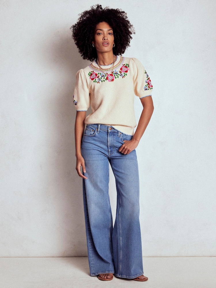 Boden Cream Puff Sleeve Embroidery T-Shirt - Image 2 of 7