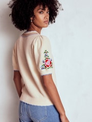 Boden Cream Puff Sleeve Embroidery T-Shirt - Image 3 of 7